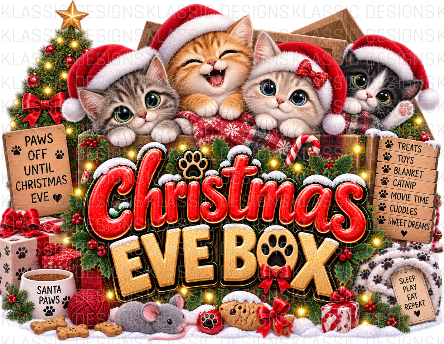 Cat Xmas Eve Box UVDTF Wrap