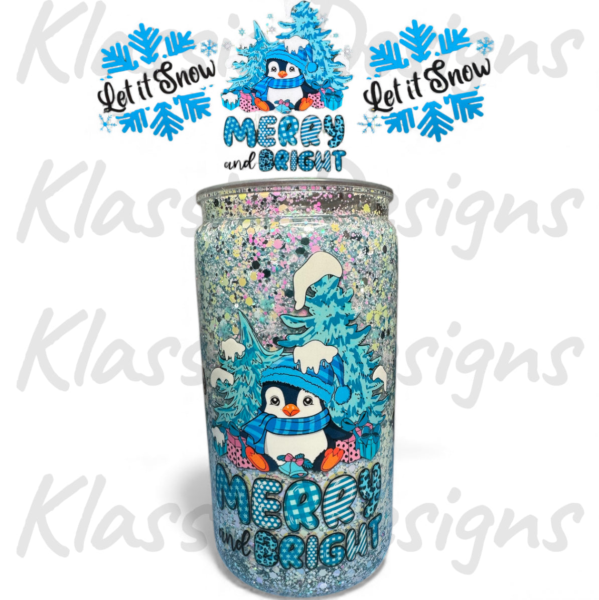 PRE-MADE Penguin Glitter Tumbler - 16oz
