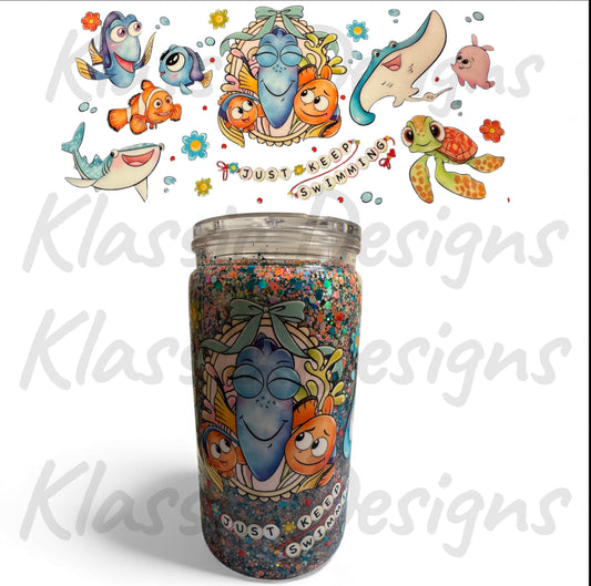 PRE-MADE Just Keep Swimming 16oz snowglobe
