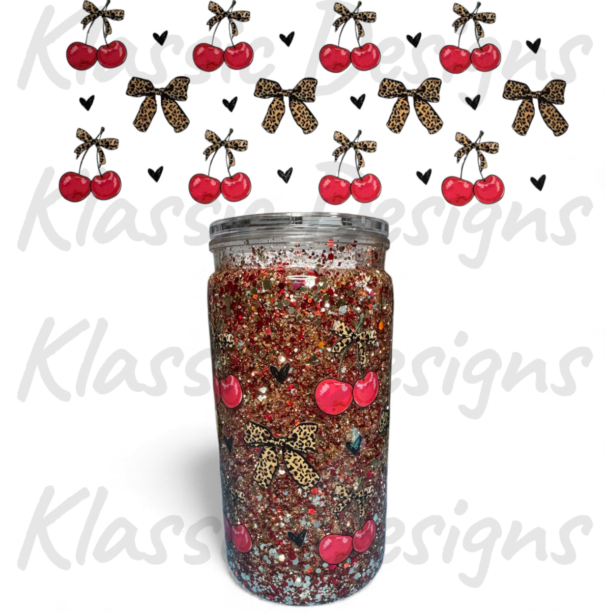 PRE-MADE leopard bows and cherries - 16oz